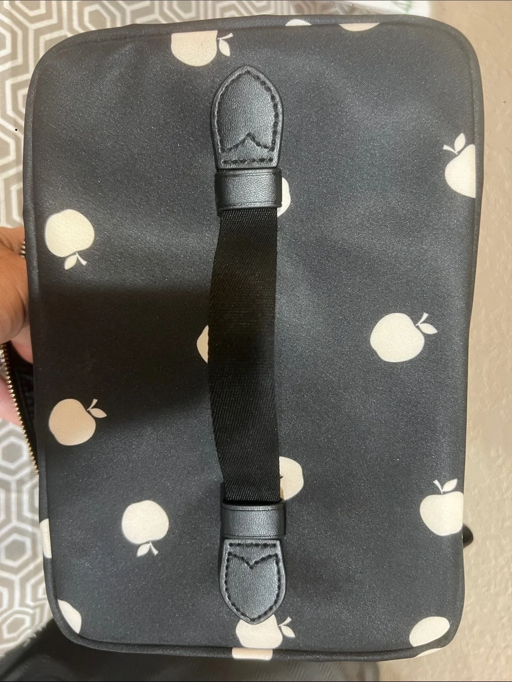 kate spade Black and Cream Apple Print Chelsea Cosmetic Case